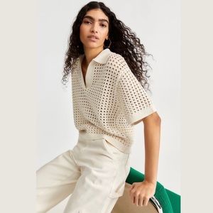 H&M Pointelle Knit Polo Top